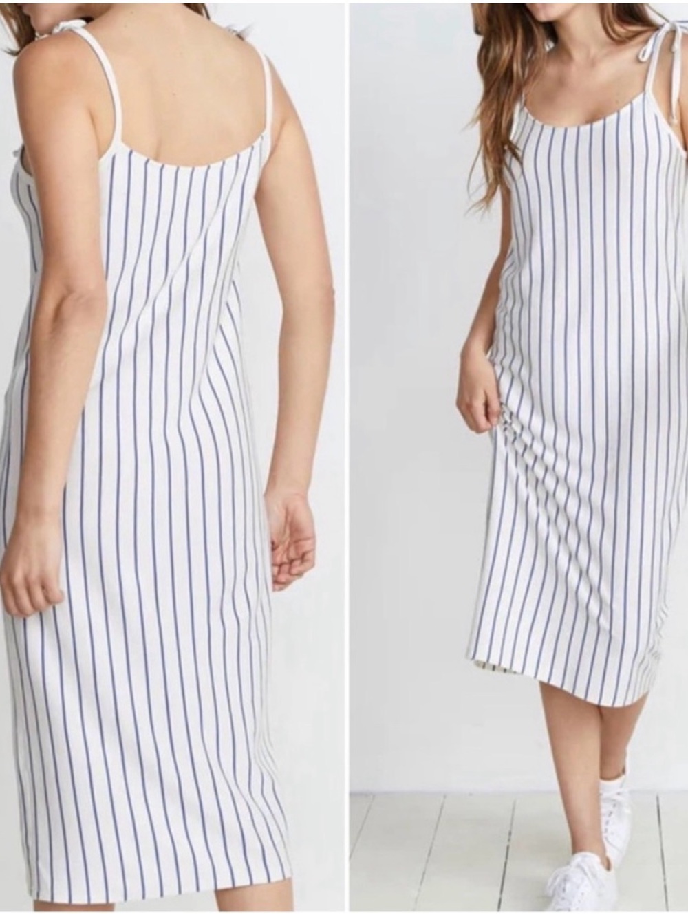 Marine Layer Midi Farrah Marlin Stripe Women’s Dress Sz S Thin Straps White Navy